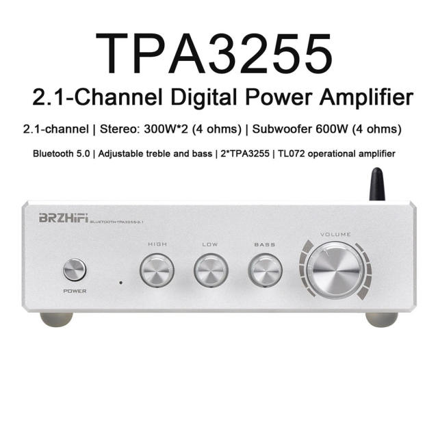 TPA3255 dual-core HIFI high-power amplifier Bluetooth 5.0 household Class D amplifier with heavy bass Stereo: 300W + 300W Subwoofer:
