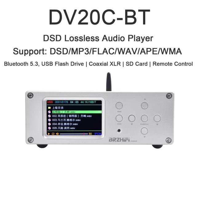 DV20C-BT Digital Player DSD Lossless Audio Player Bluetooth 5.3, Dual ES9038 Decoding, DSD Master