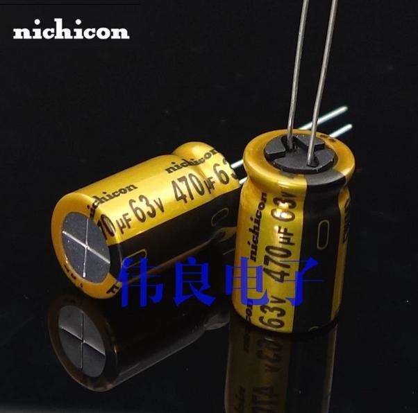 nichicon 470UF 63V FW series audio electrolytic capacitor, black characters on gold skin Hi-end for HIFI Audio equipment