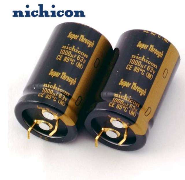 nichicon gold-pin electrolytic capacitor KG Super Through 1000Uf 63V, featuring super penetration for HIFI Audio equipment