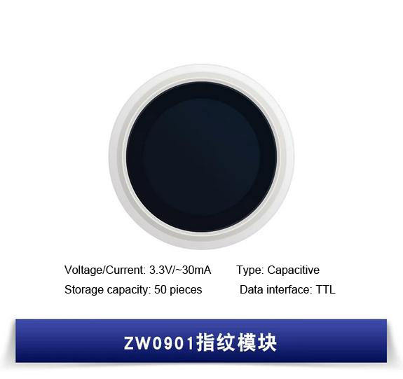 ZW0901 Fingerprint recognition sensor module 3.3V/25mA Storage capacity:100 pieces Capacitive TTL