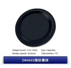 ZW0922 Fingerprint recognition sensor module 3.3V/25mA Storage capacity:50 pieces Capacitive TTL