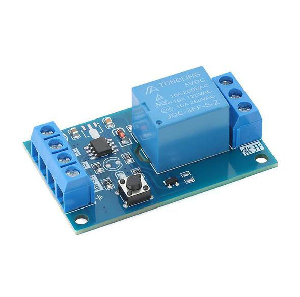 single-button bistable relay module 5V 12V 24V for car modification, switch with one-button start-stop and self-locking function, external button connection
