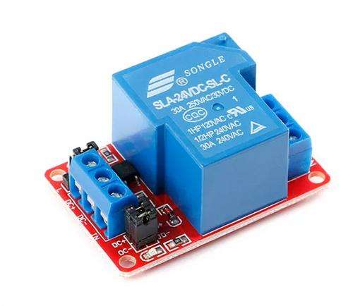 Relay module, 1-channel relay with optocoupler isolation, high and low level triggering, 5V/12V/24V