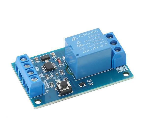 single-button bistable relay module 5V 12V 24V for car modification, switch with one-button start-stop and self-locking function, external button connection