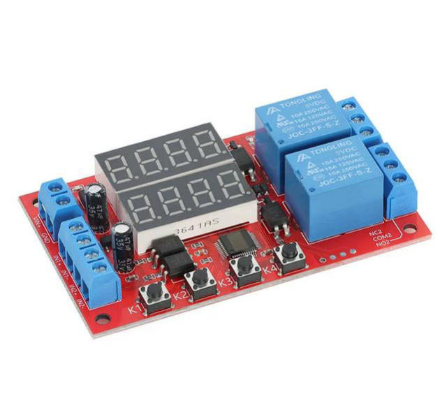 Multi-mode 2-channel 5V/12V/24V delay time relay module with programmable timing and optocoupler isolation pulse