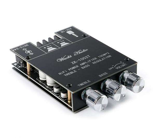 ZK-1002T 2*100W Bluetooth 5.0 audio amplifier board with subwoofer, dual-channel stereo module/treble and bass adjustment