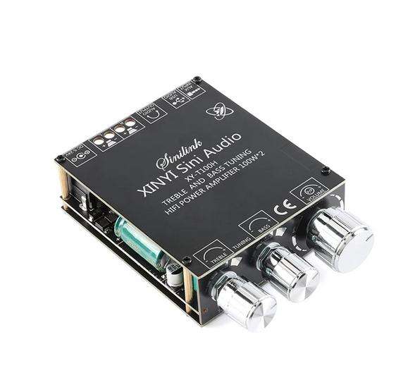 XY-T100H 2*100W Bluetooth 5.0 digital amplifier board module with pre-amp treble and bass adjustment, stereo sound