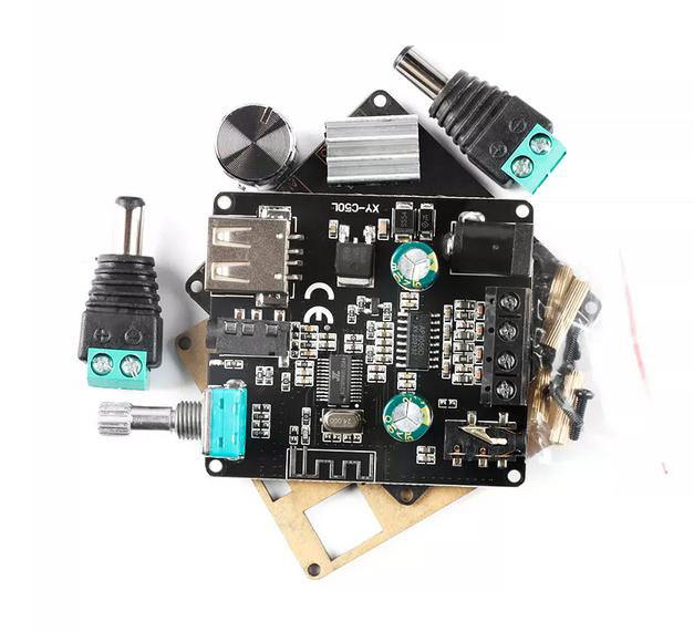XYC50L 2*50W stereo Bluetooth digital amplifier board, 12/24V power supply, dual-channel, 360-degree stepless tuning