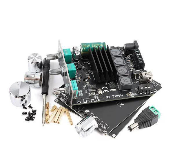 XY-T100H 2*100W Bluetooth 5.0 digital amplifier board module with pre-amp treble and bass adjustment, stereo sound