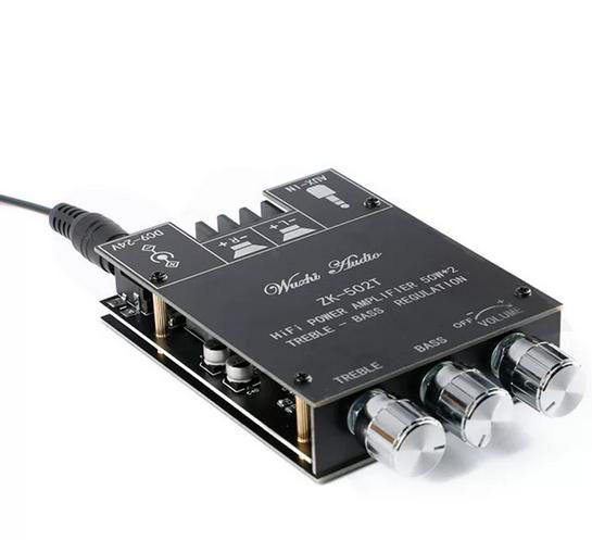 ZK-502T 50W*2 Bluetooth 5.0 audio power amplifier board module, dual-channel stereo with treble and bass adjustment, pre-amplifier subwoofer