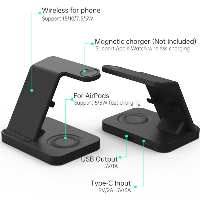 SIKAI CASE Wireless Charger 3 in 1 Charging Stand For iphone / apple watch 5 (OS6) / airpods pro Charging Stand Apple Watch Charger Apple Watch Stand 