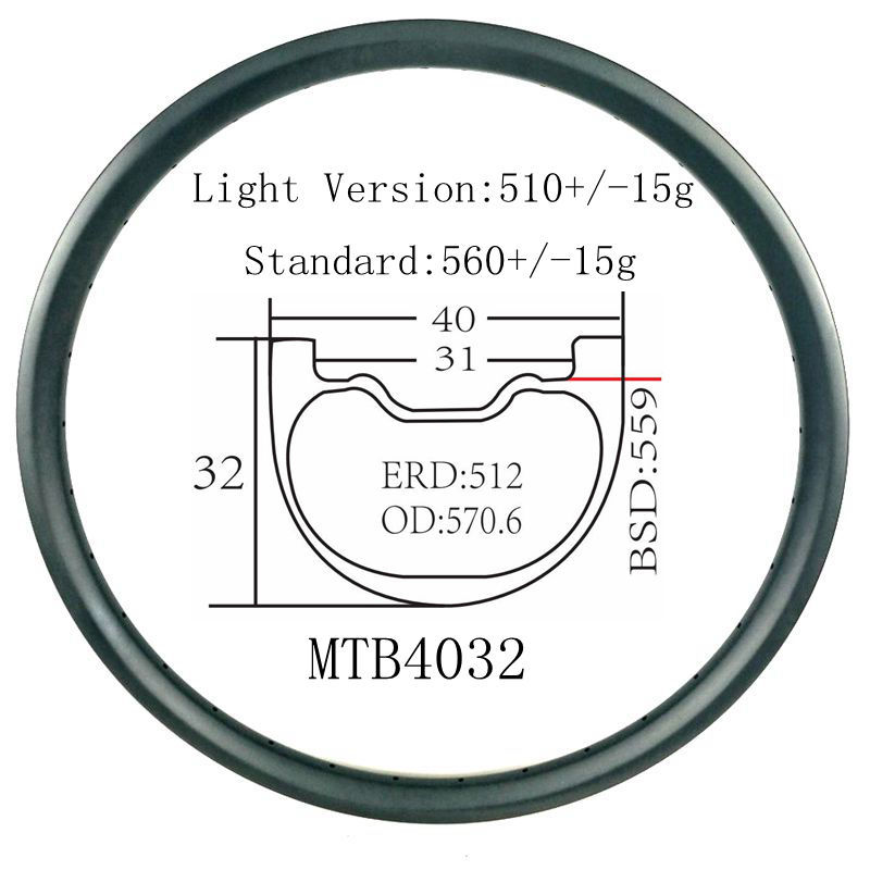 [MTB4032] Stiffness Downhill MTB Carbon Bicycle Rims 26inch BIKEDOC