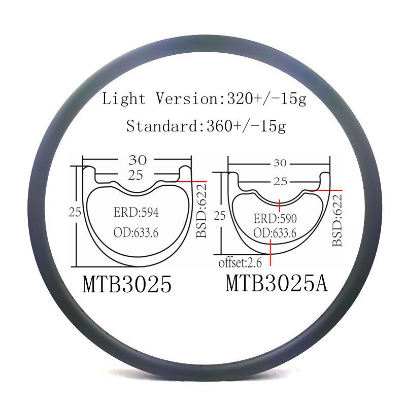 [MTB3025] Carbon MTB Rim 30MM 29ER XC Mountain Bike Rims BIKEDOC