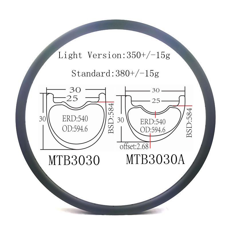[MTB3030] 27.5 Inch Carbon MTB Rim 30mm Width MTB Conventional Rim 27.5 BIKEDOC