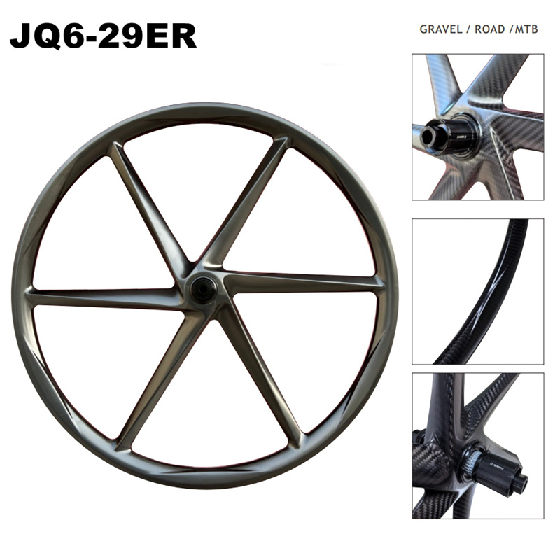 JQ6 Ultra Light 29 Inch 6 Spoke Wheel Ebike MTB 29 148 Boost Thru Axel Carbon Fiber Gravel 6 Spokes Bike Wheels