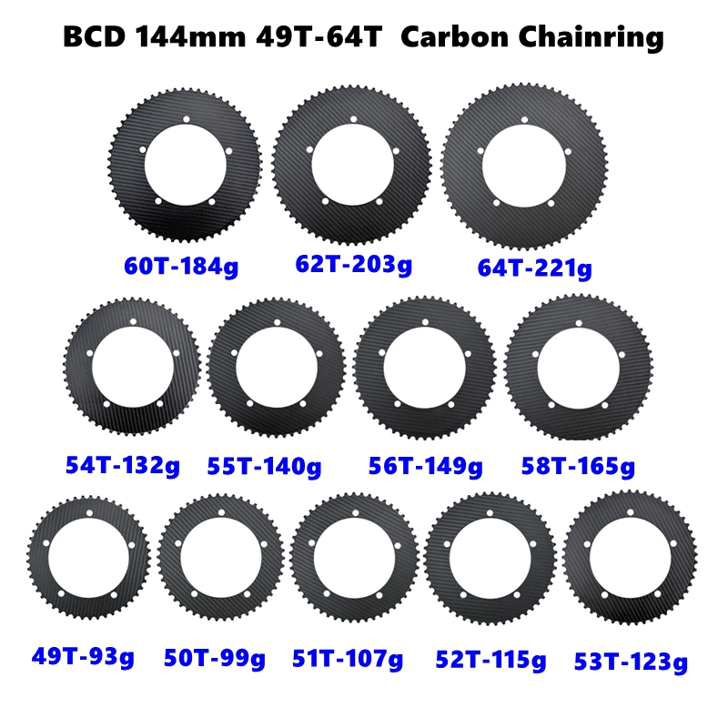 Track Carbon Chainring 144 BCD Single Speed Chainrings 49-64T