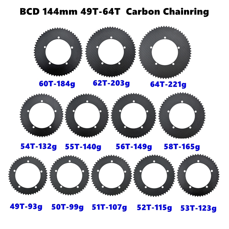 Track Carbon Chainring 144 BCD Single Speed Chainrings 49-64T Ultra-light 5 Bolts Crank Chain Wheel BIKEDOC