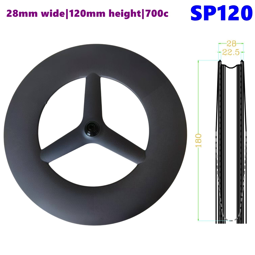 BIKEDOC 28MM Wide Aero Tri Spoke Wheel 700C Tubeless Triathlon 120MM Height 3-Spoke Wheelset