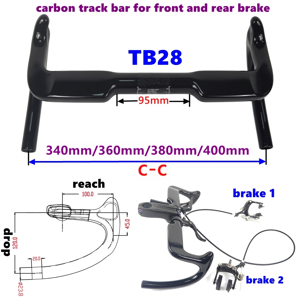BIKEDOC TB28 Carbon Bunch Bar Toray 700 Track Bar For Front And Rear Brake Fixie Carbon Handlebar UD Glossy Drop Bar with Size 340mm/360mm/380mm/400mm