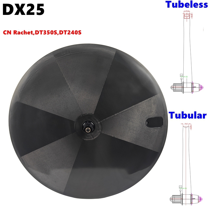 BKDX25 Carbon Fiber Disc Wheels Tubeless 25mm Wide Disc Brake Triathlon Wheelset 700C
