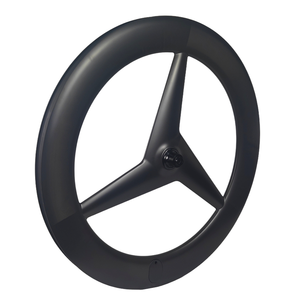 Airfoil Shape Trilight Carbon 3 Spoke Disc Brake Wheelset 700C Clincher &Tubeless Aero Road Carbon Rims Rachet System Tri Spoke