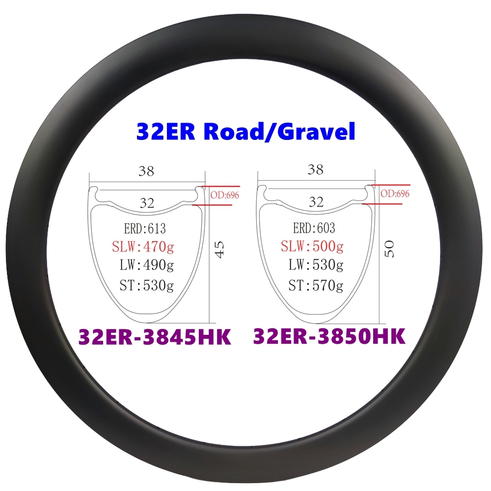 32er Super Light Carbon Gravel Rim 38mm Wide 45mm/50mm Height 32inch Carbon Road Bicycle Rim 700C