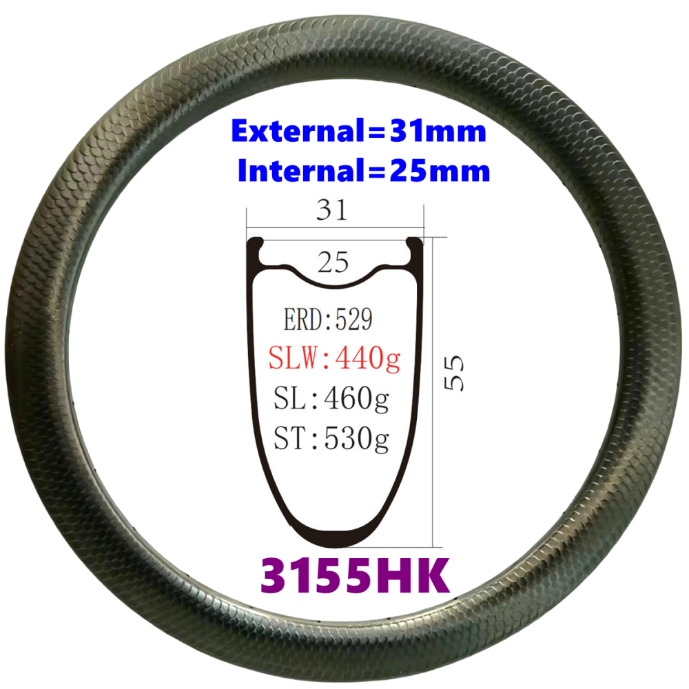 3155HK Carbon Road Disc Rim with Dragon-scale Surface Texture Tubeless Clincher Bicycle Gravel Rim set 700c