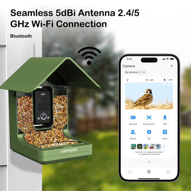 Camojojo Smart Bird Feeder with Camera, 32MP HD Auto Capture Bird&4K Videos, Ai Identify Bird Breed, 5G/2.4GHz Dual Wifi, Live View, IP66 Waterproof
