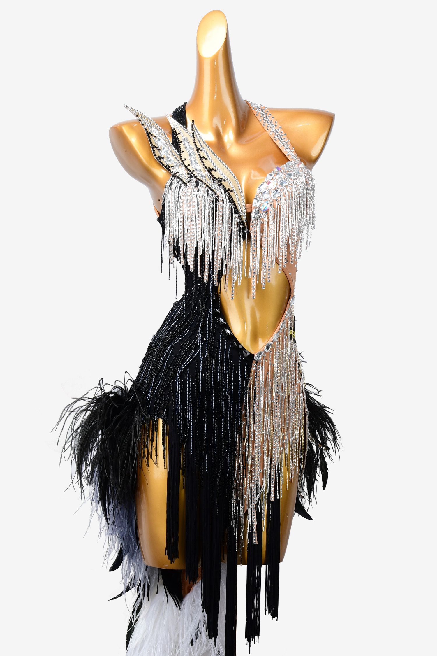 Black and white latin with crystal strips and black and white feather