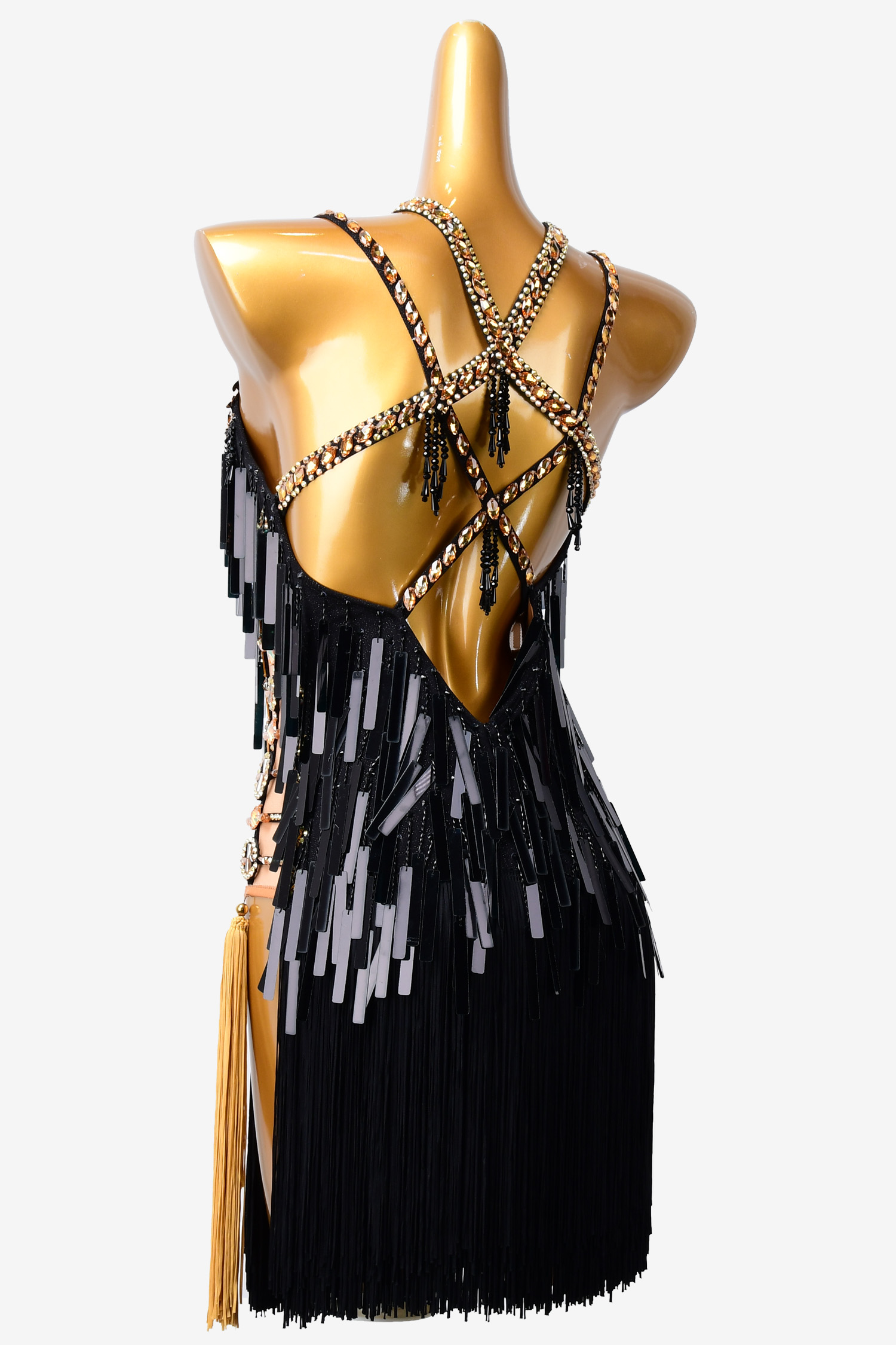 Black and 2025 gold tassel dress