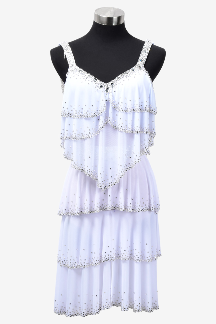 Crystal & silver bead tube sleeveless Latin dress