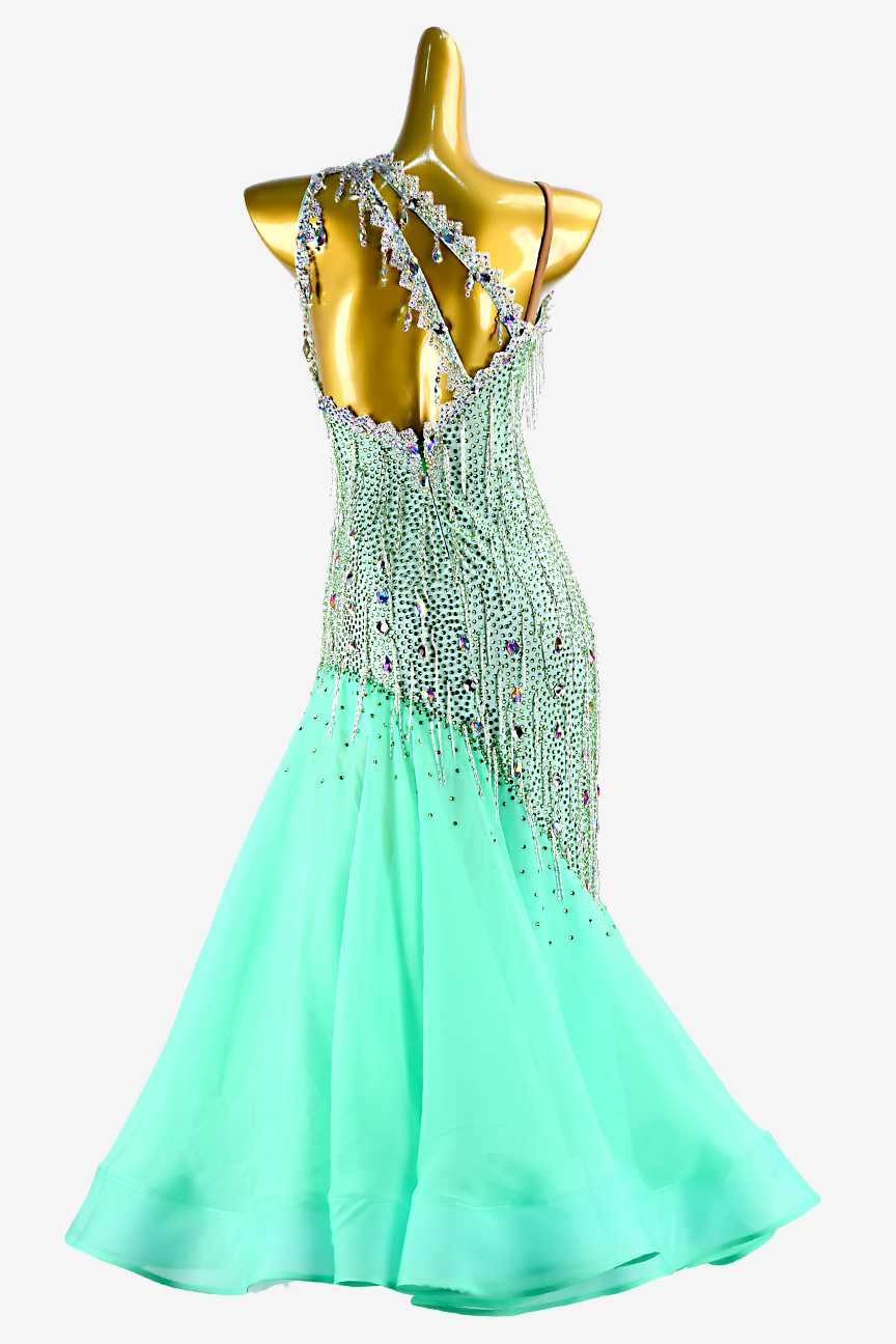 Cyan beaded tube with diamonds custom Latin modern dress
