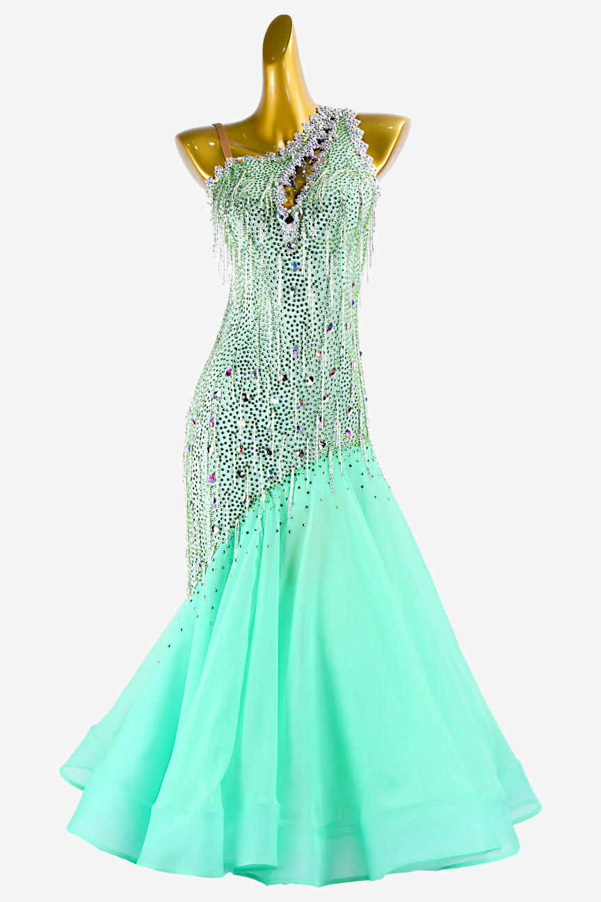 Cyan beaded tube with diamonds custom Latin modern dress