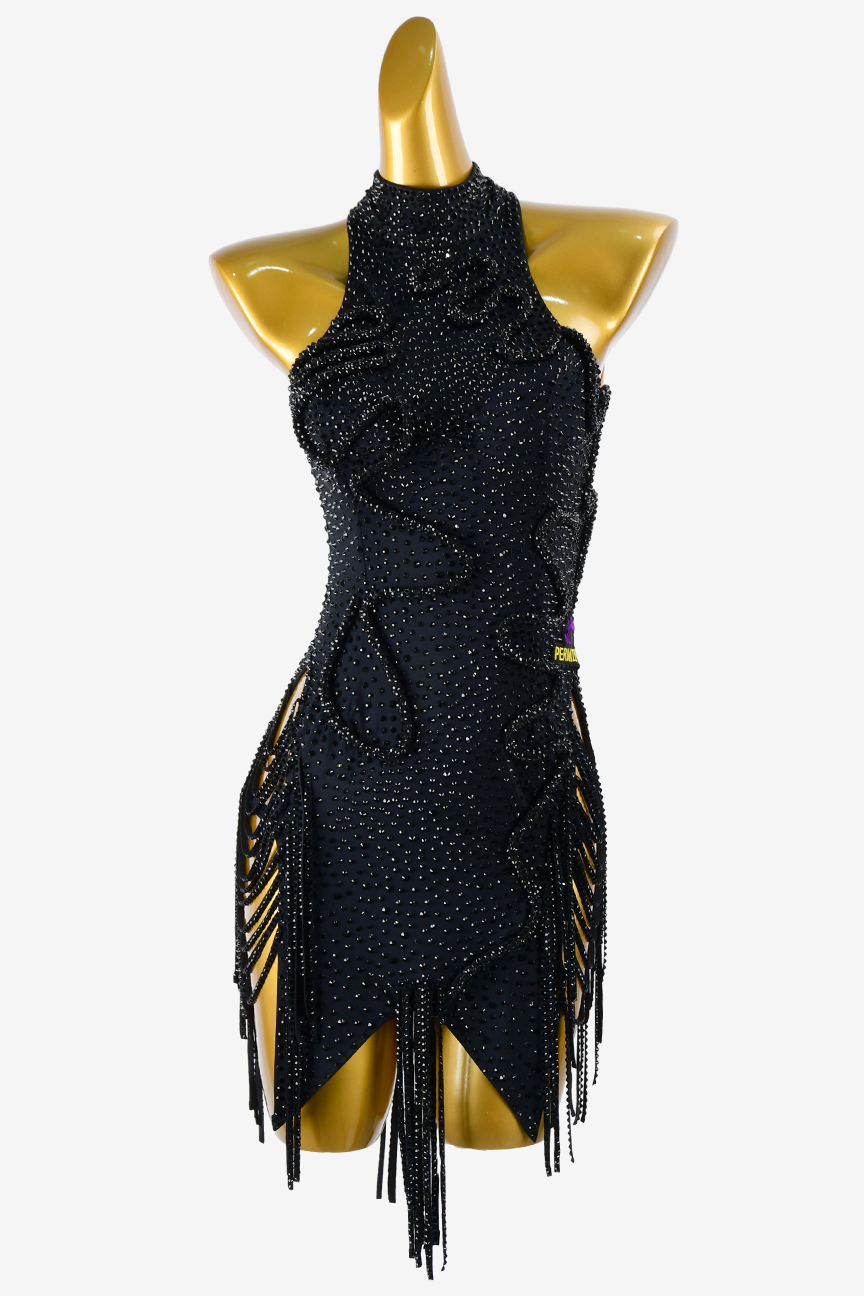 Permino black matt lycra fully crystallized openback Latin dress with ...
