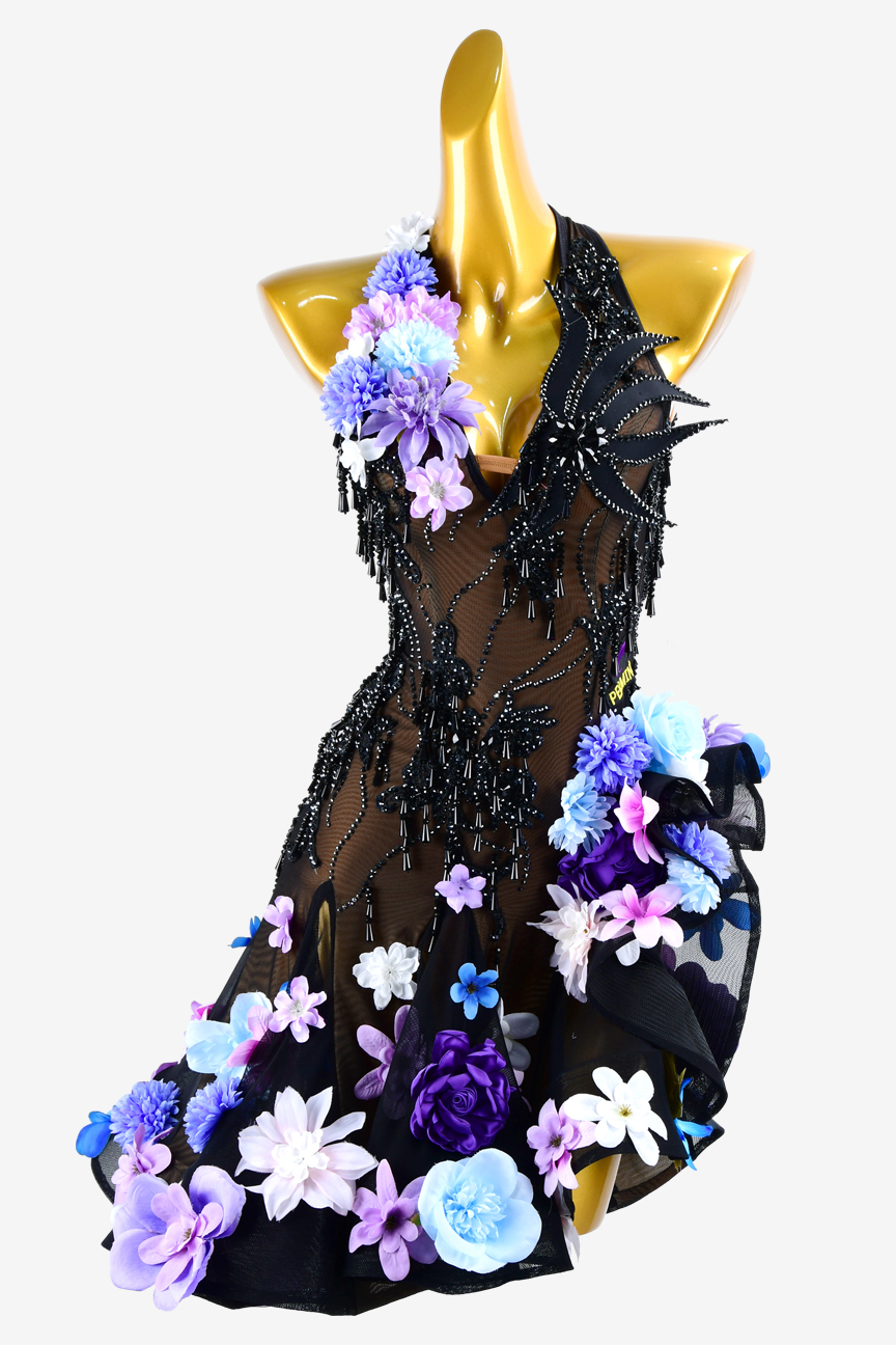 Three-dimensional colorful flower custom Latin race suit