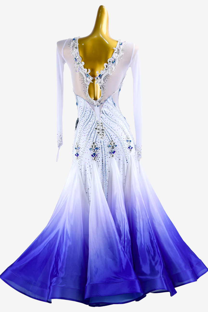 Custom Latin modern dress with gradient blue long sleeve