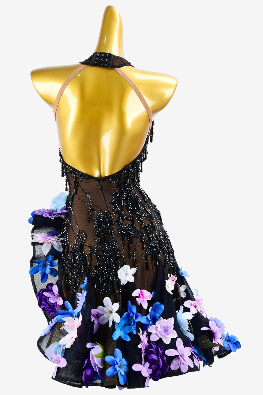 Three-dimensional colorful flower custom Latin race suit