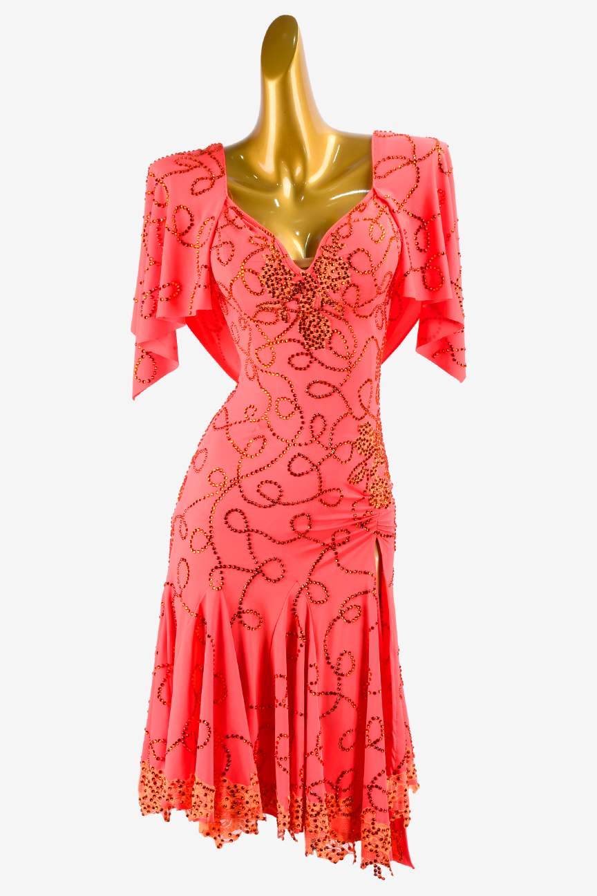 Rose red stand-up split custom Latin suit