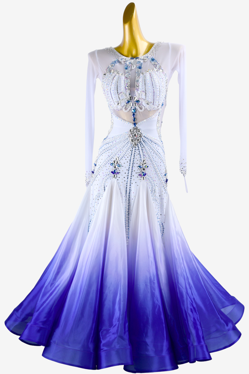 Custom Latin modern dress with gradient blue long sleeve