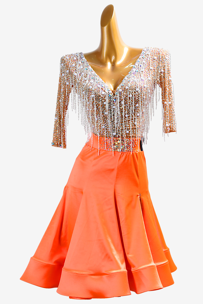 Orange bead tube set with diamond pearl custom Latin suit