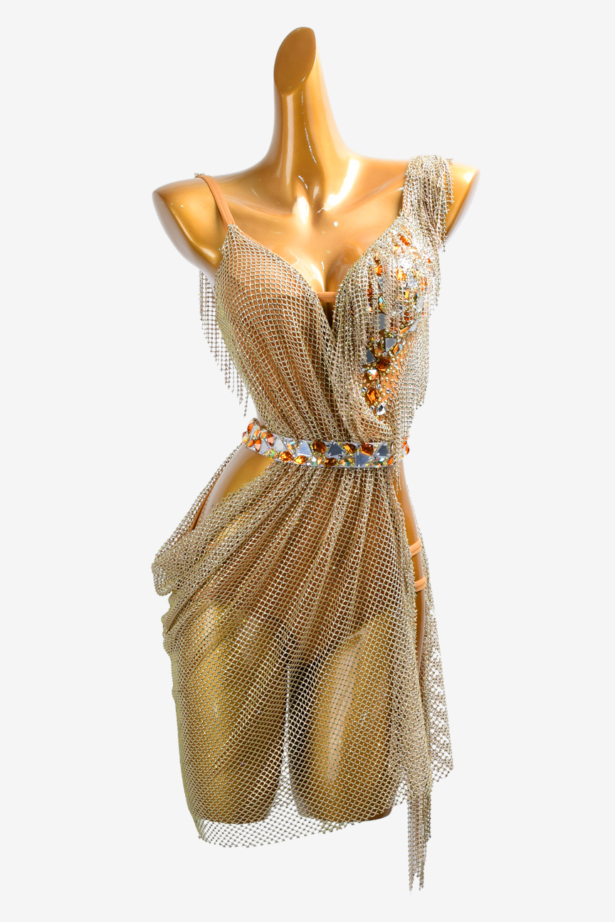 Camel mesh diamond strip custom Latin racing suit