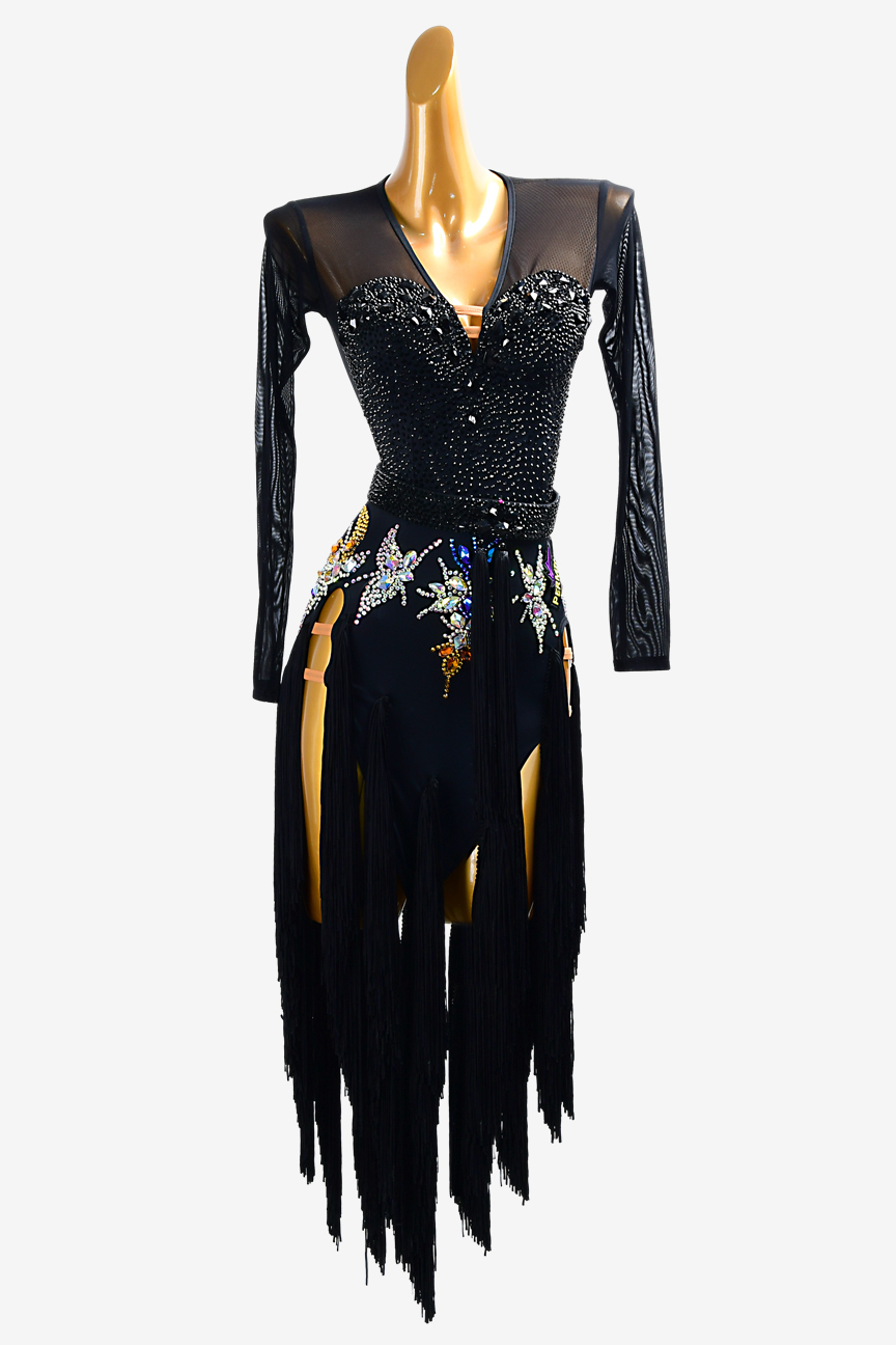 Black fringe long sleeve custom Latin suit