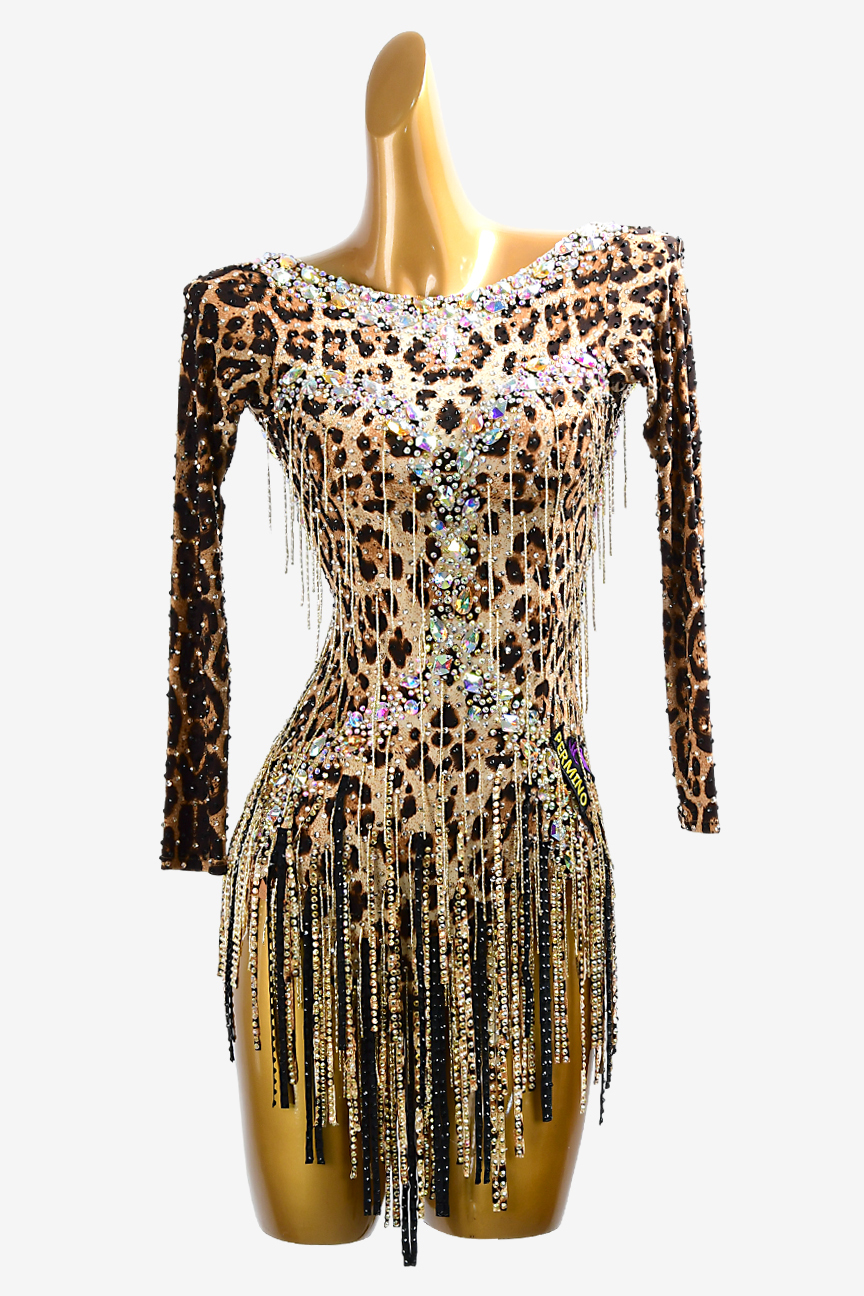 Leopard print diamond bead tube custom Latin race suit