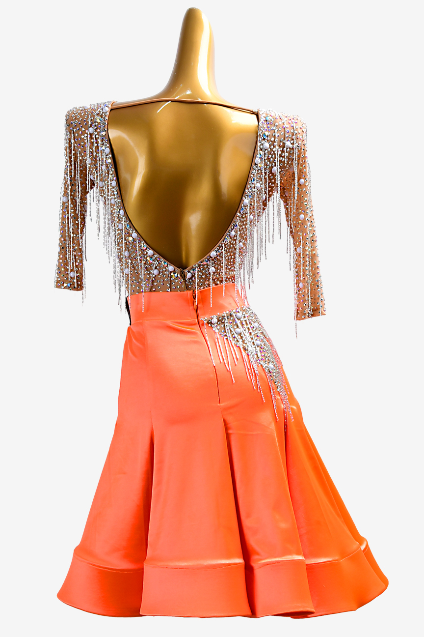 Orange bead tube set with diamond pearl custom Latin suit