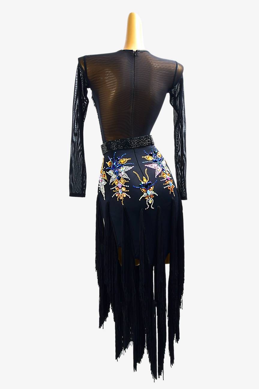Black fringe long sleeve custom Latin suit