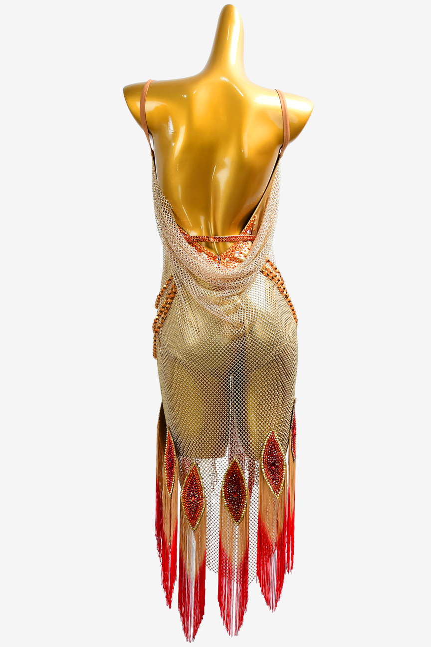 Custom Latin suit with gold and red tassel mesh