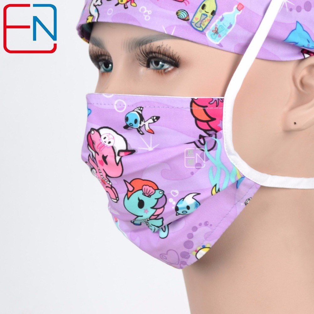 Hennar brand unisex scrub caps,skull caps in purple with seahorse pattern