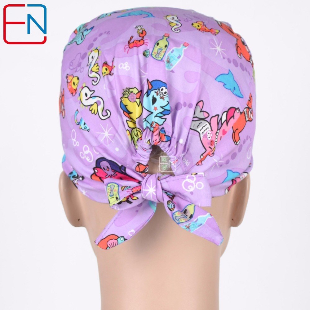 Hennar brand unisex scrub caps,skull caps in purple with seahorse pattern
