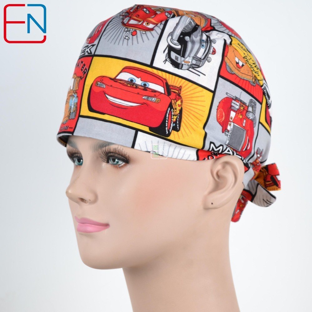 New Cotton Scrub Caps Mask WOMEN Hospital Medical Hats Cartoon Print Tieback Adjustable Cotton WOMEN Surgical Caps Masks